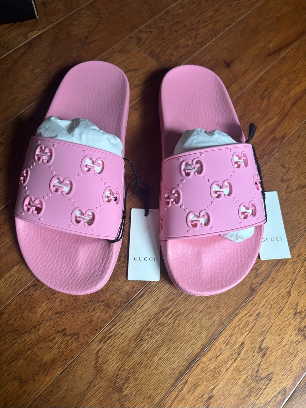 Gucci Pink GG Rubber Slides | New with Tags | Designer Sandals